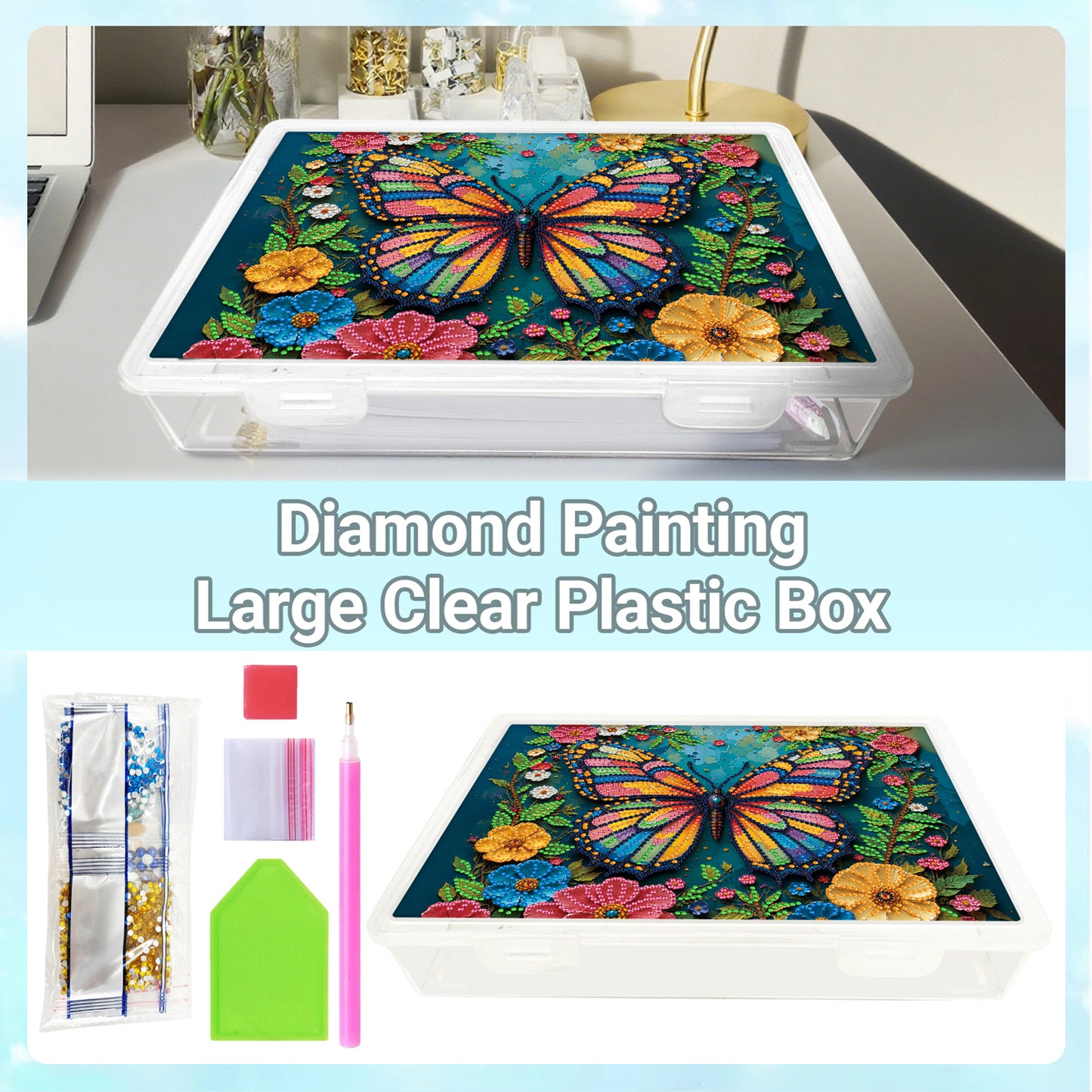 5D DIY Butterfly Pattern Diamond Painting Kit Storage Box for Adults Beginners