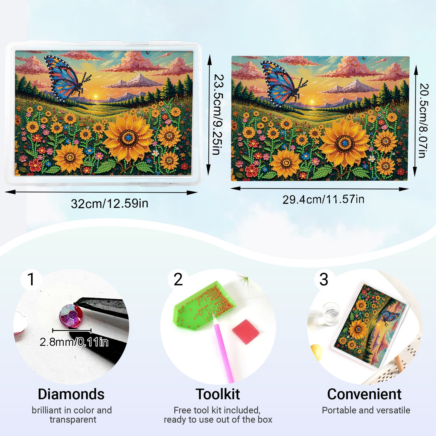 DIY Butterfly Sunflower Pattern Diamond Painting Kit Storage Box for Beginners