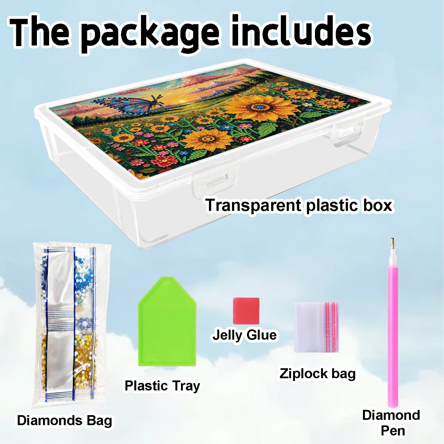 DIY Butterfly Sunflower Pattern Diamond Painting Kit Storage Box for Beginners