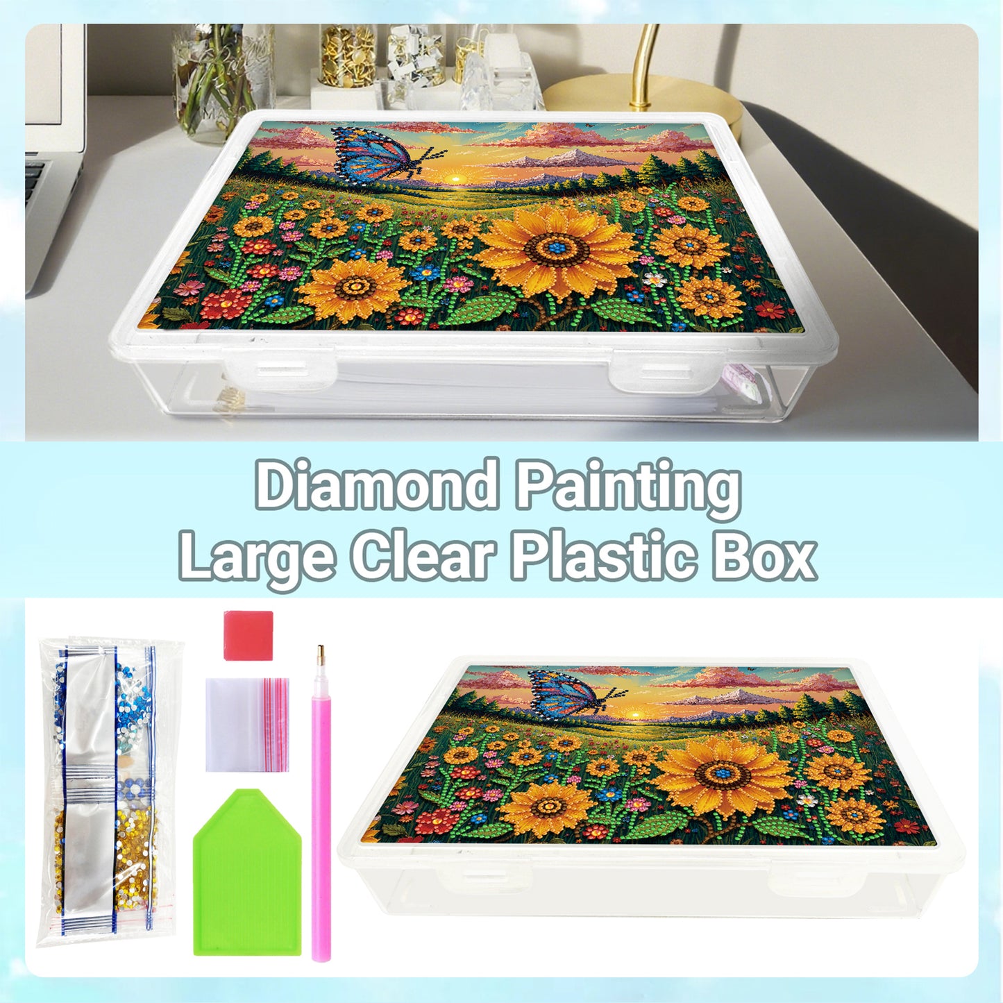 DIY Butterfly Sunflower Pattern Diamond Painting Kit Storage Box for Beginners