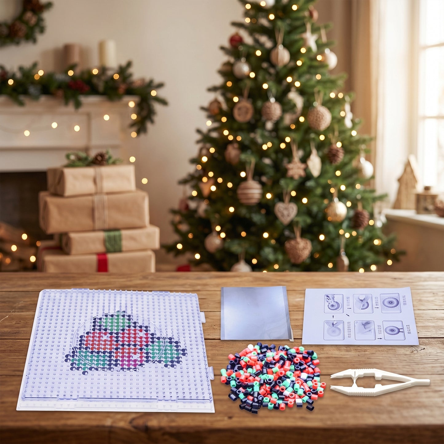 Christmas Cherry DIY 5mm Fuse Beads Kit Including Pegboards and Ironing Paper Melty Beads Set Safety