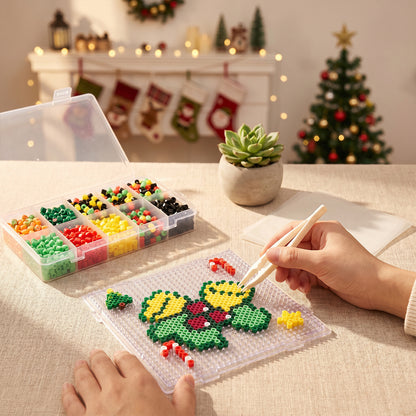 Christmas Bell DIY 5mm Fuse Beads Kit Including Pegboards and Ironing Paper Melty Beads Set Safety