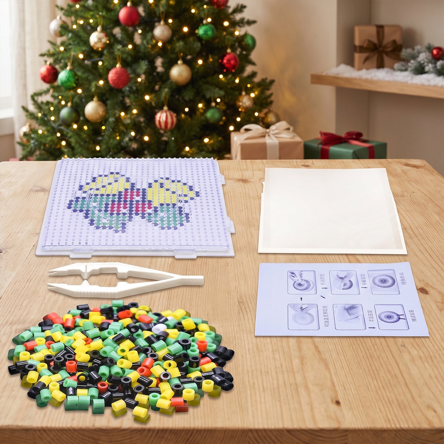 Christmas Bell DIY 5mm Fuse Beads Kit Including Pegboards and Ironing Paper Melty Beads Set Safety