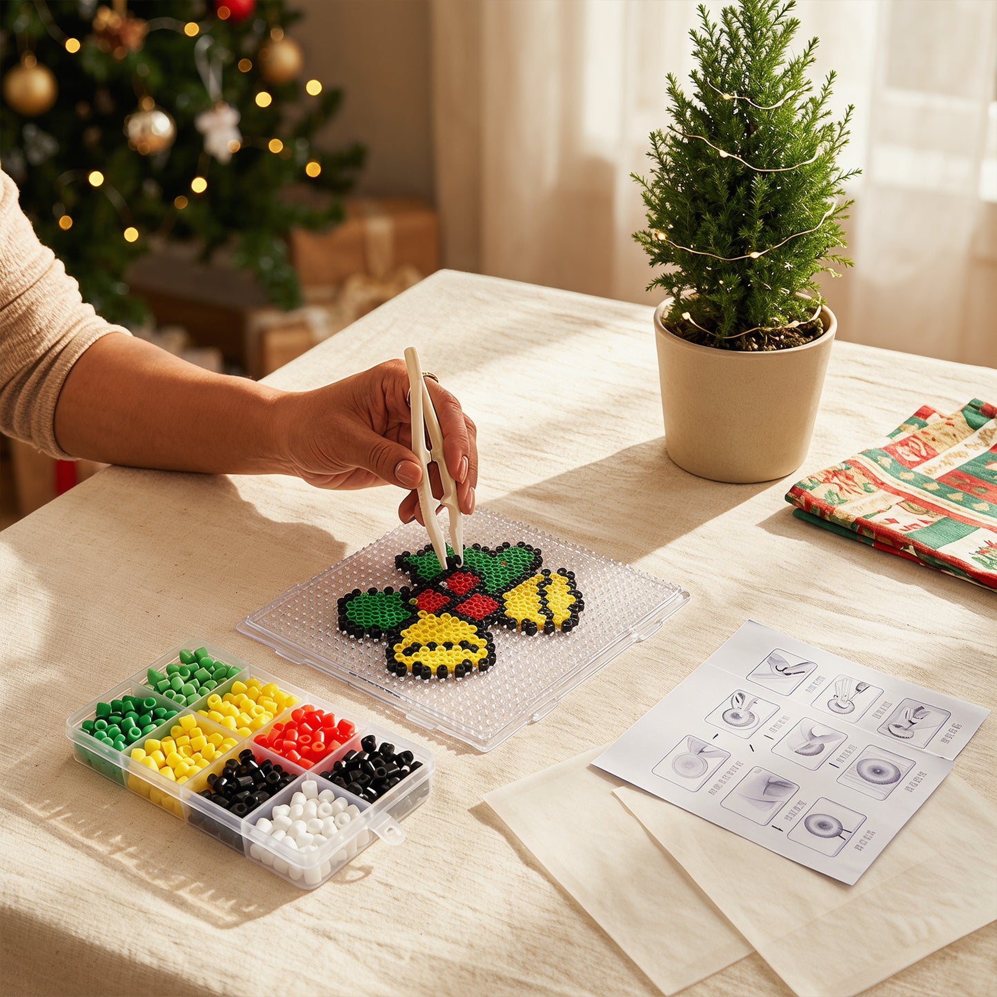 Christmas Bell DIY 5mm Fuse Beads Kit Including Pegboards and Ironing Paper Melty Beads Set Safety