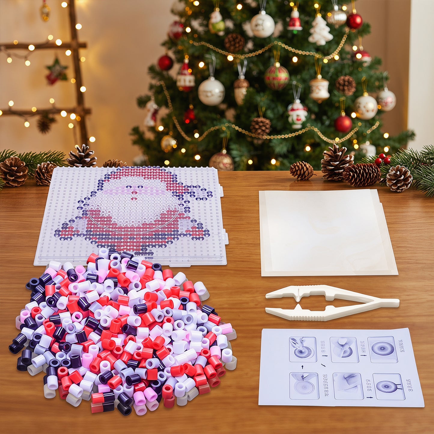 Christmas Santa Claus DIY 5mm Fuse Beads Kit Including Pegboards and Ironing Paper Melty Beads Set Safety
