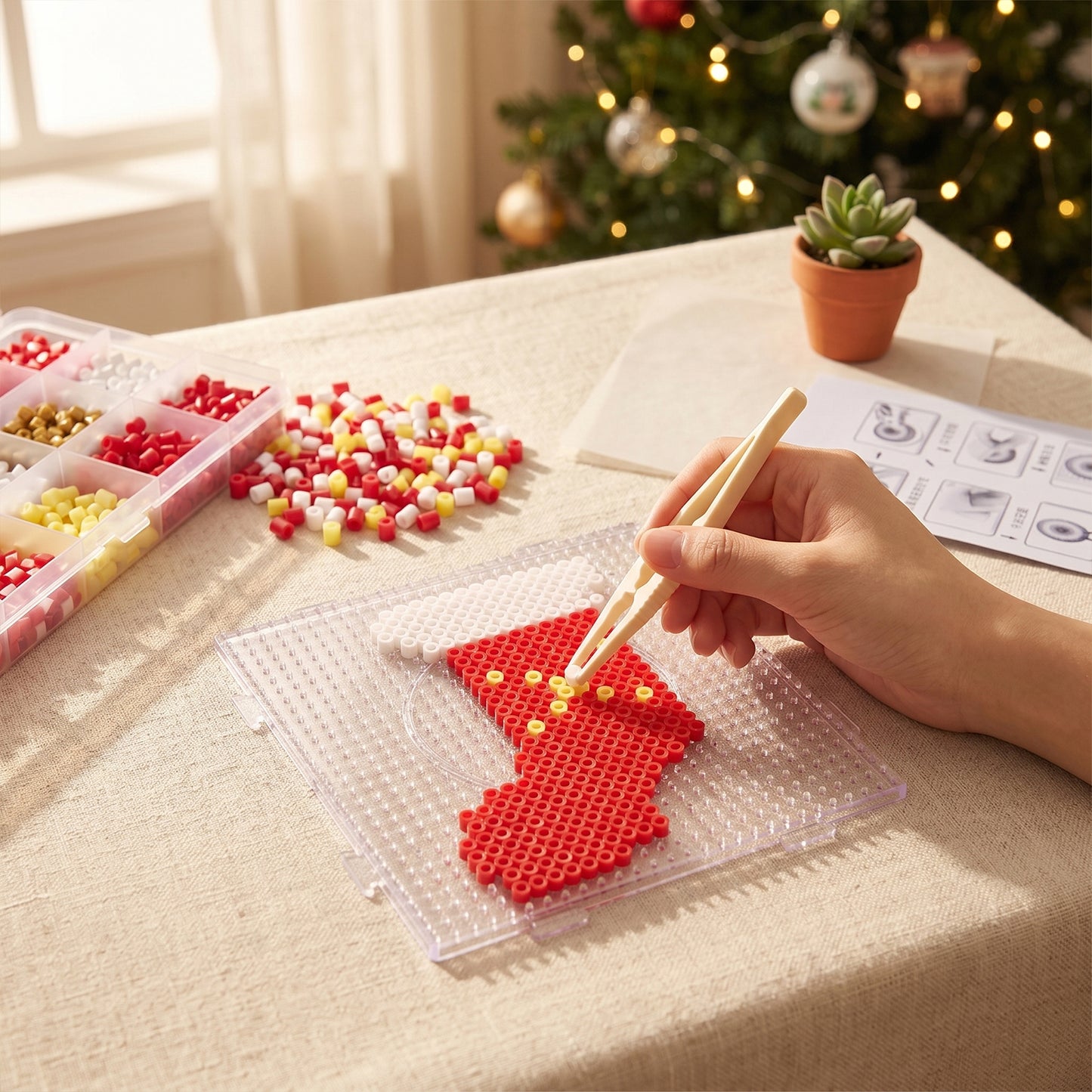 Christmas Stocking DIY 5mm Fuse Beads Kit Including Pegboards and Ironing Paper Melty Beads Set Safety