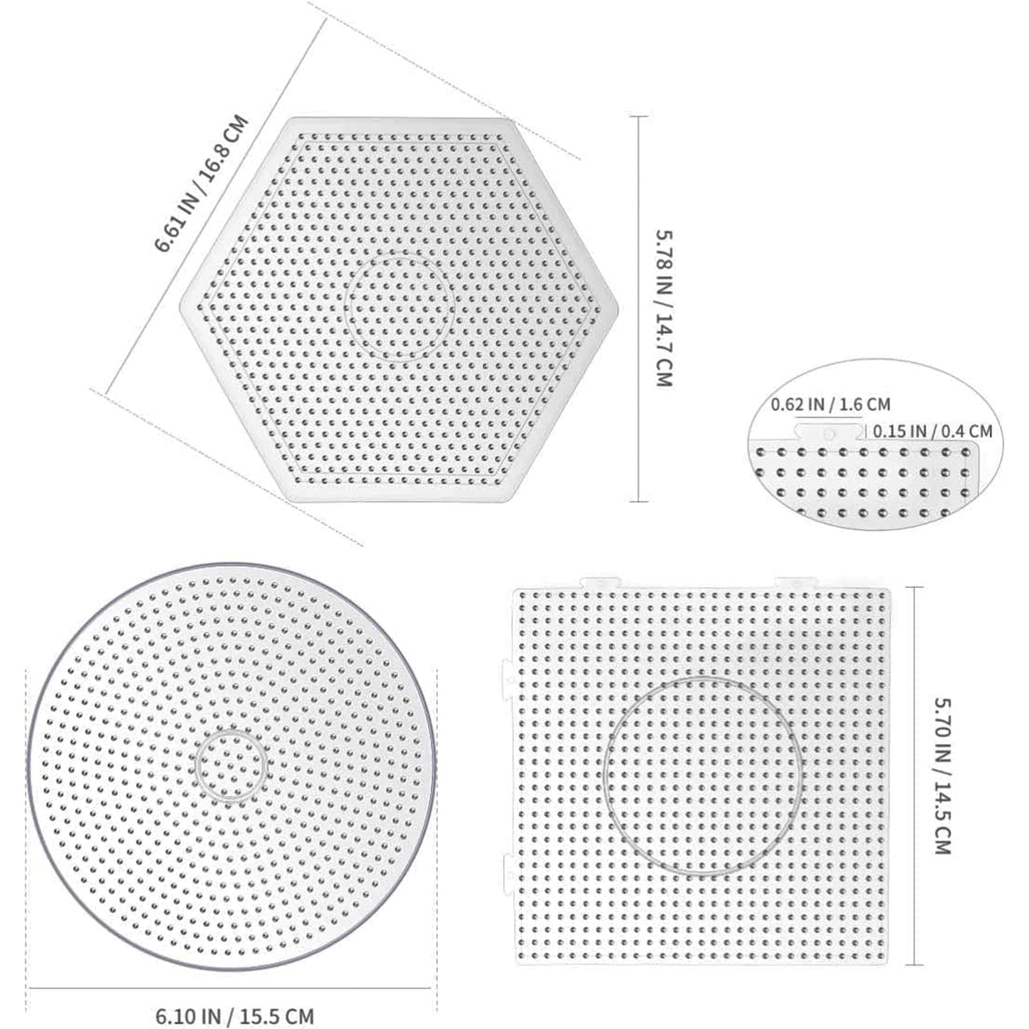 3Pcs 5mm Fuse Beads Boards High Temperature Resistance Large Clear Pegboards Kits Easy To Clean(3 Types)