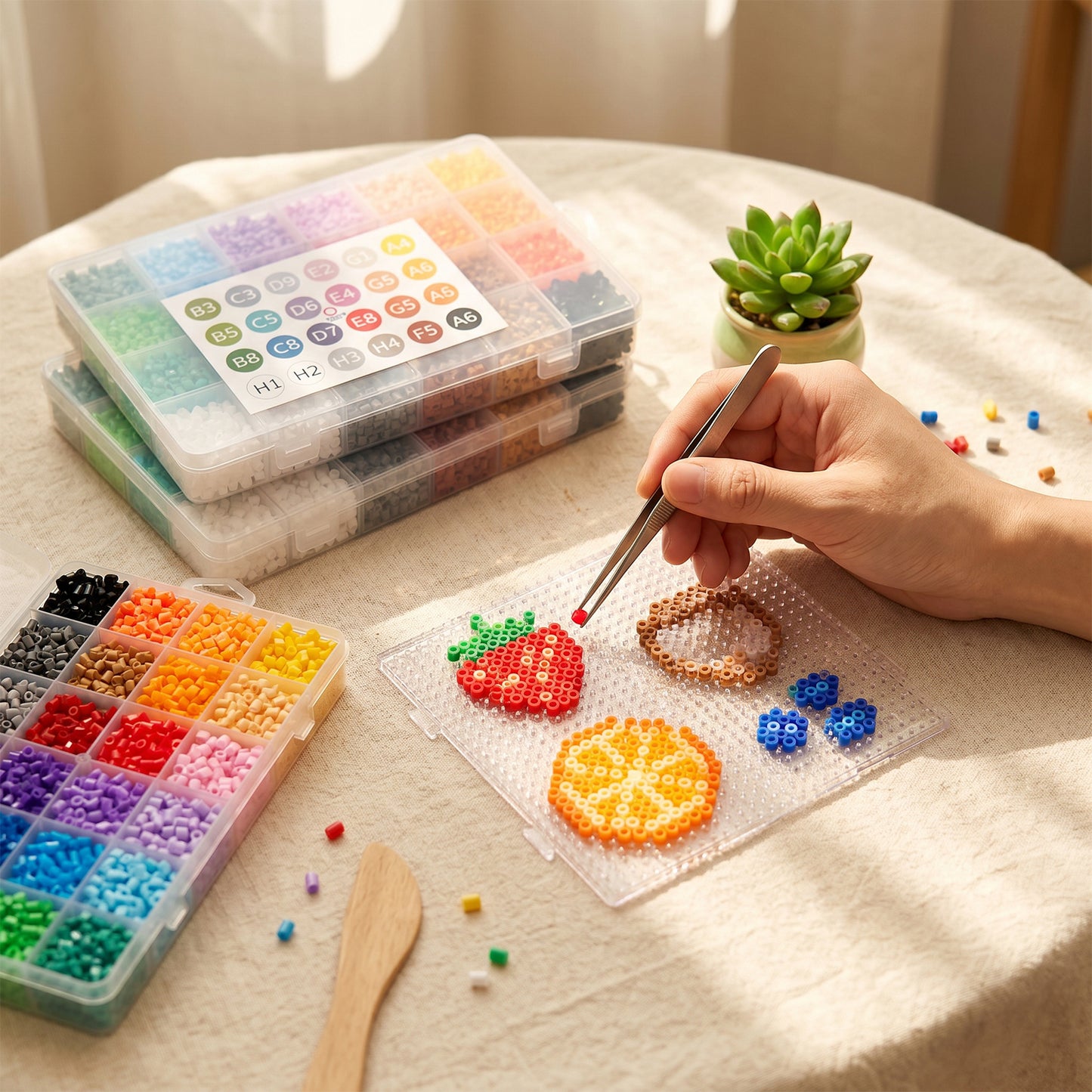 20 Colors 5mm Melty Beads Craft Kit Beginner-Friendly Iron Beads DIY Set with Color Label Pixel Art Beads Kit Ideal(Basic Rainbow Color Fuse Beads Set)