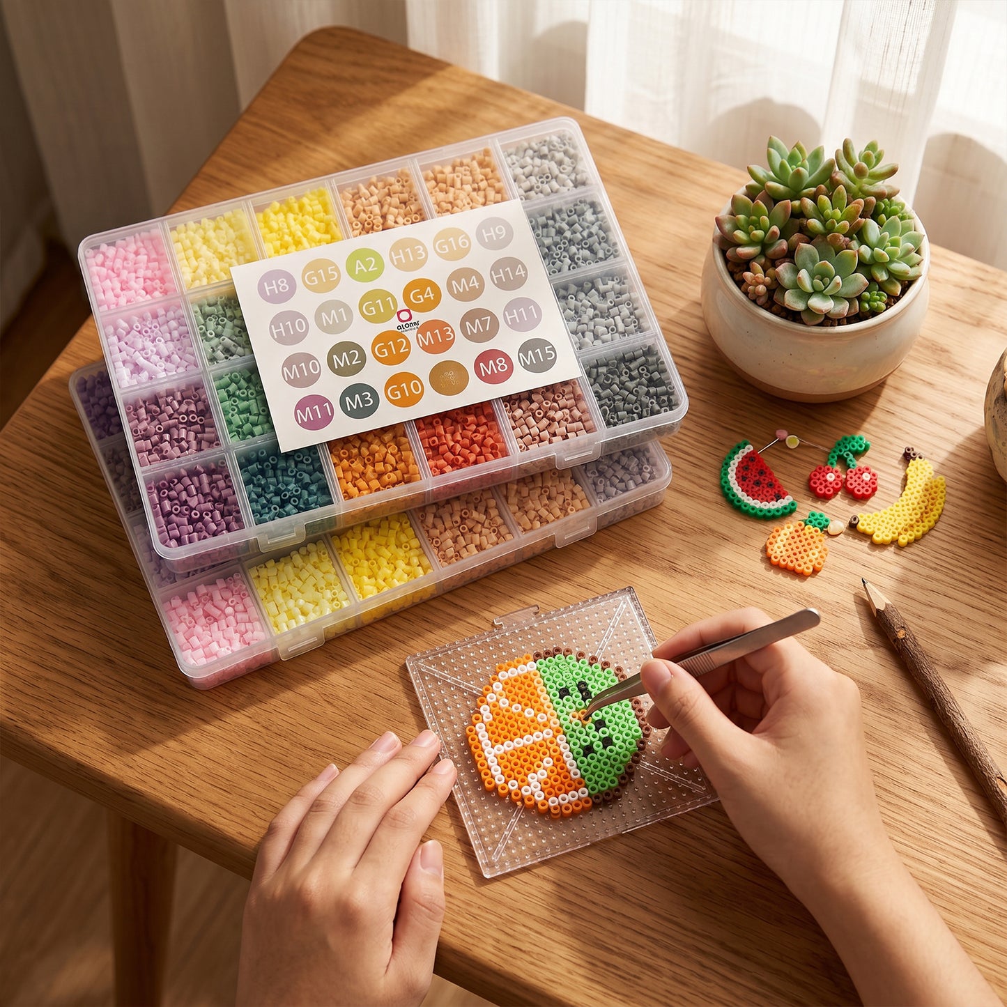 20 Colors 5mm Melty Beads Craft Kit Beginner-Friendly Iron Beads DIY Set with Color Label Pixel Art Beads Kit Ideal(Earthy Morandi Color Fuse Beads Set)