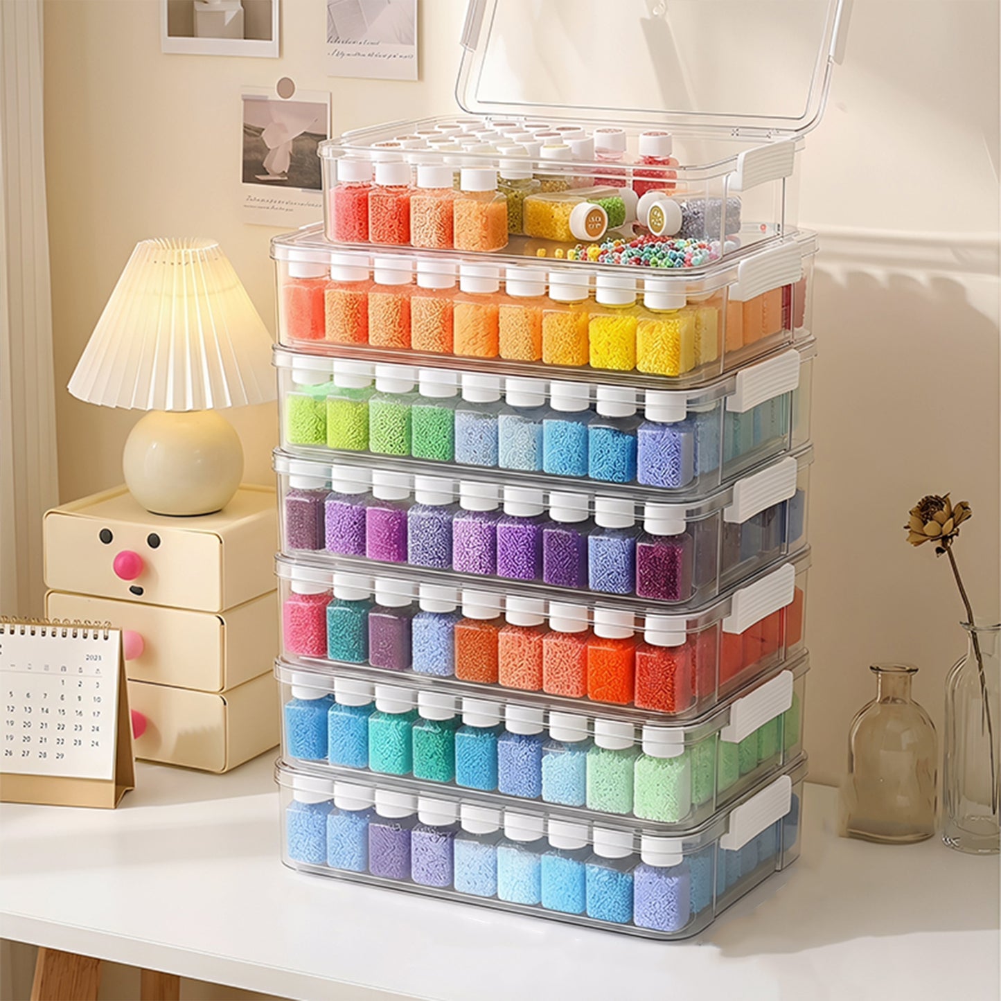 54 Grids Portable Diamond Art Painting Organizer Box Stackable Mini Clear Dimond Storage Containers Boxes with Screw Lids and Rectangle Box