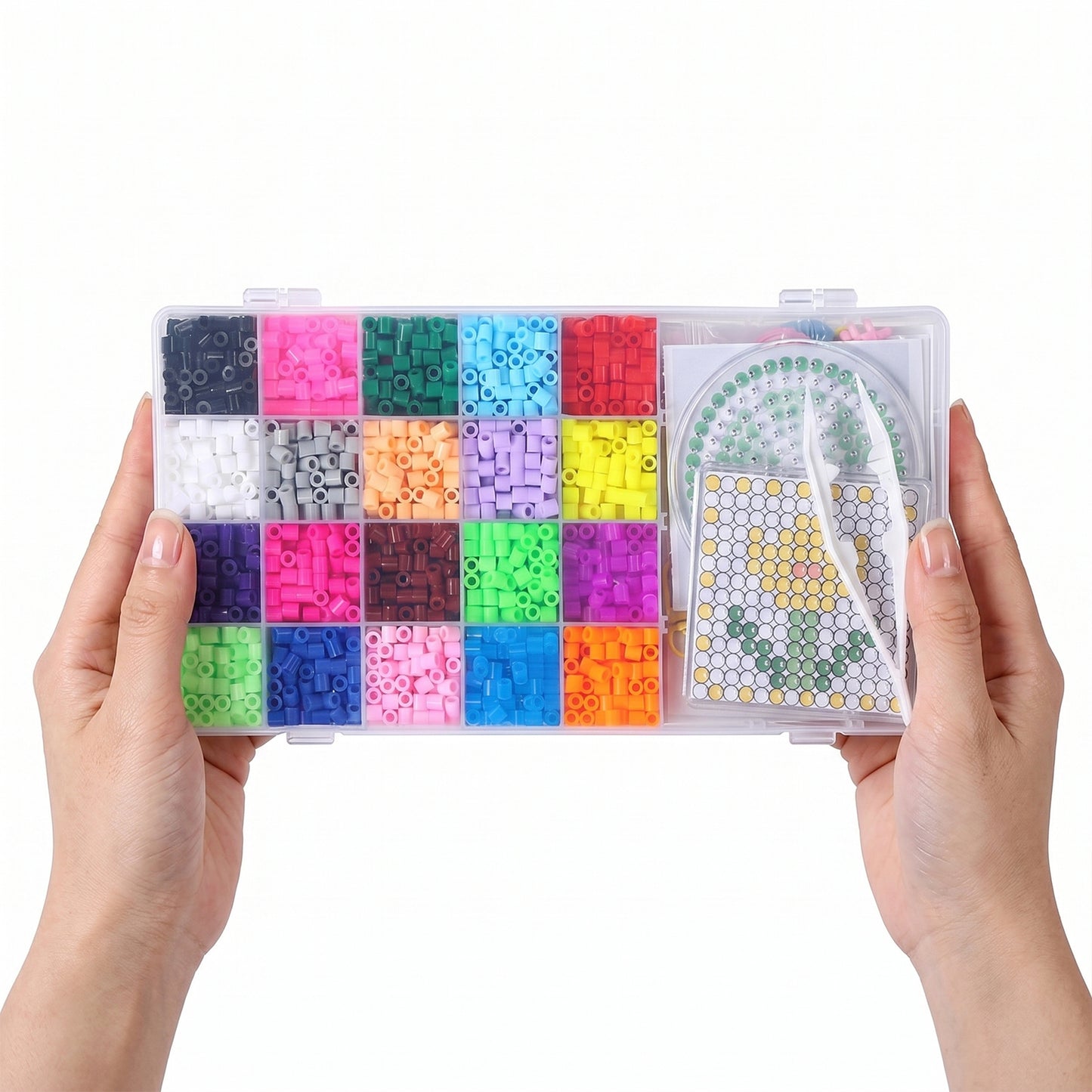 5MM 20 Colors DIY 3D Puzzle Beads Set with Dual Templates and Ironing Paper Pegboard Puzzles Beads Set Contains 2000 Beans