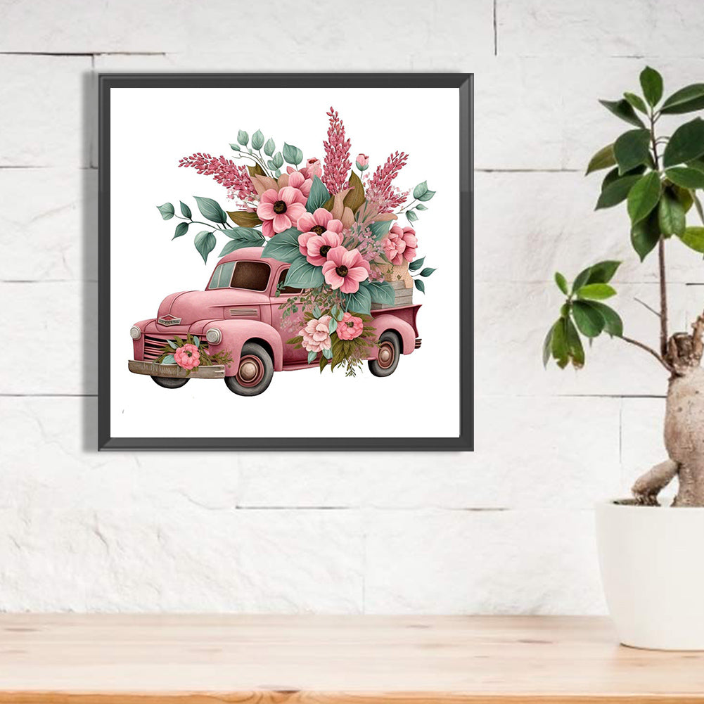 Pink Flower Classic Car 30*30CM(Canvas) Full Round Drill Diamond Painting