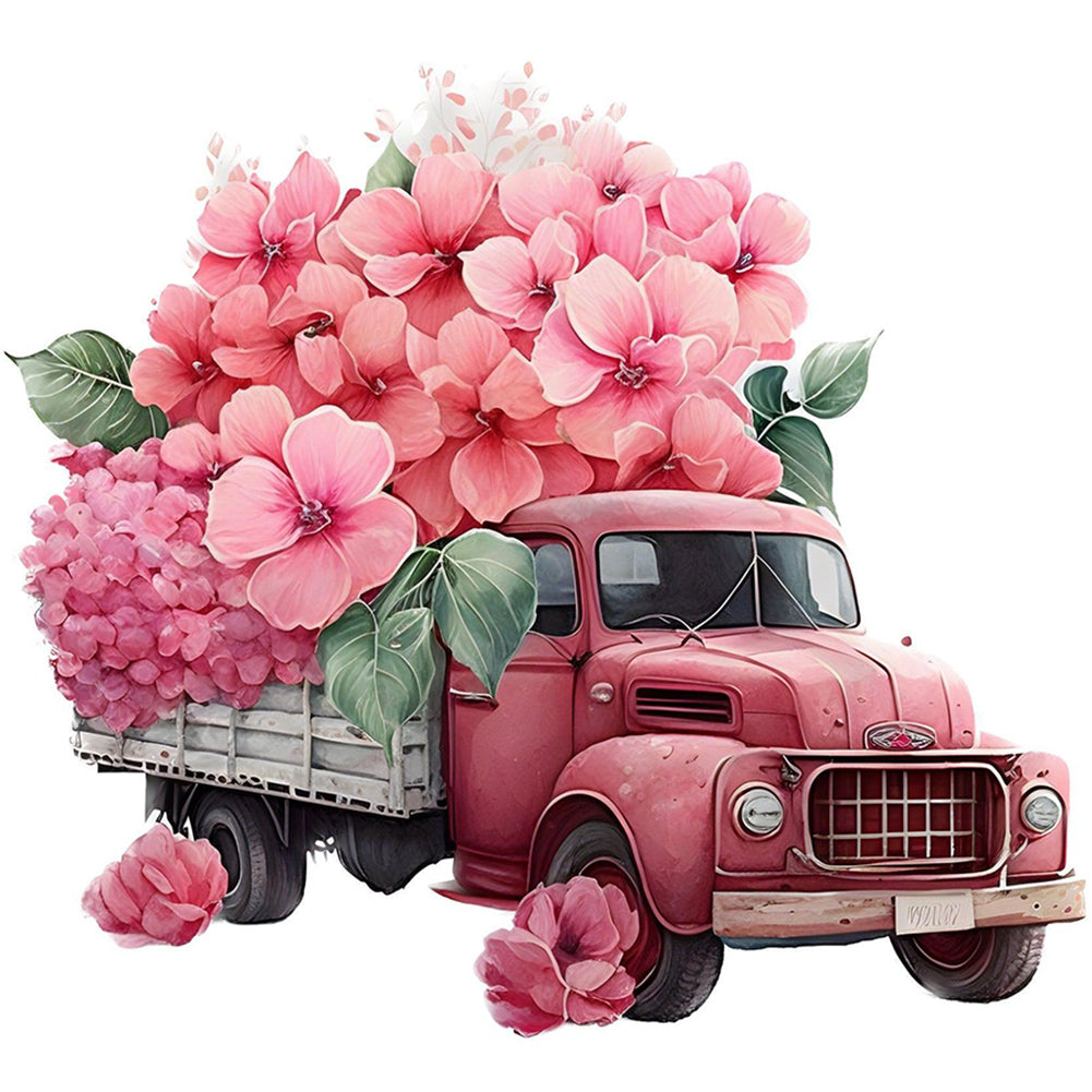 Pink Flower Classic Car 30*30CM(Canvas) Full Round Drill Diamond Painting