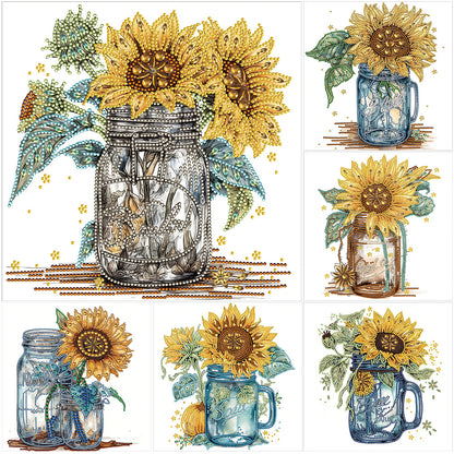 Sunflower Glass Bottle - Special Shaped Drill Diamond Painting 30*30CM