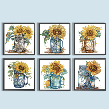 Sunflower Glass Bottle - Special Shaped Drill Diamond Painting 30*30CM