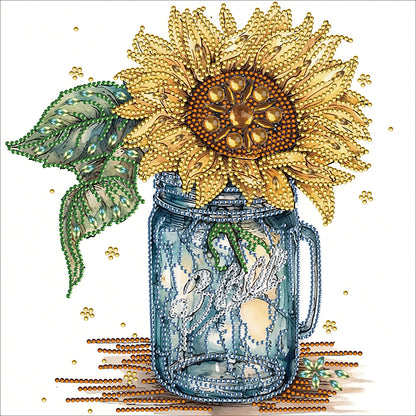 Sunflower Glass Bottle - Special Shaped Drill Diamond Painting 30*30CM