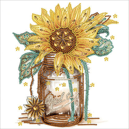 Sunflower Glass Bottle - Special Shaped Drill Diamond Painting 30*30CM