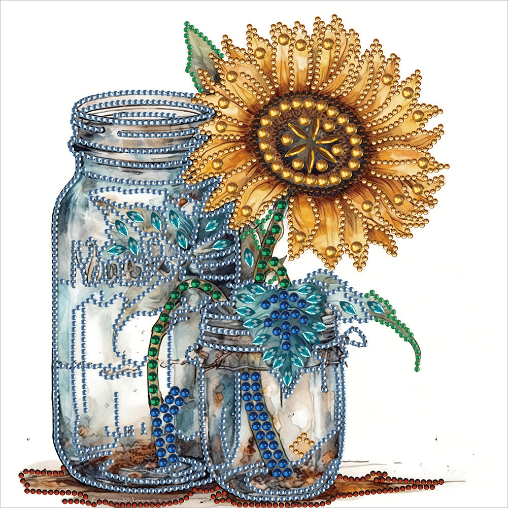 Sunflower Glass Bottle - Special Shaped Drill Diamond Painting 30*30CM