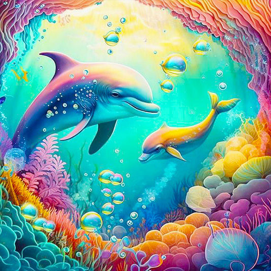 Dolphins - Full Round Drill Diamond Painting 30*30CM