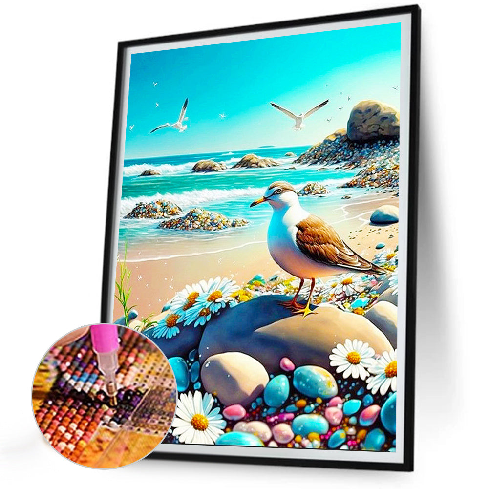 Seagull Walking By The Sea - Full Round Drill Diamond Painting 30*40CM