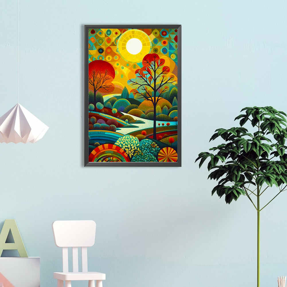 High Saturation Glass Painting Landscape - Full Round Drill Diamond Painting 40*60CM