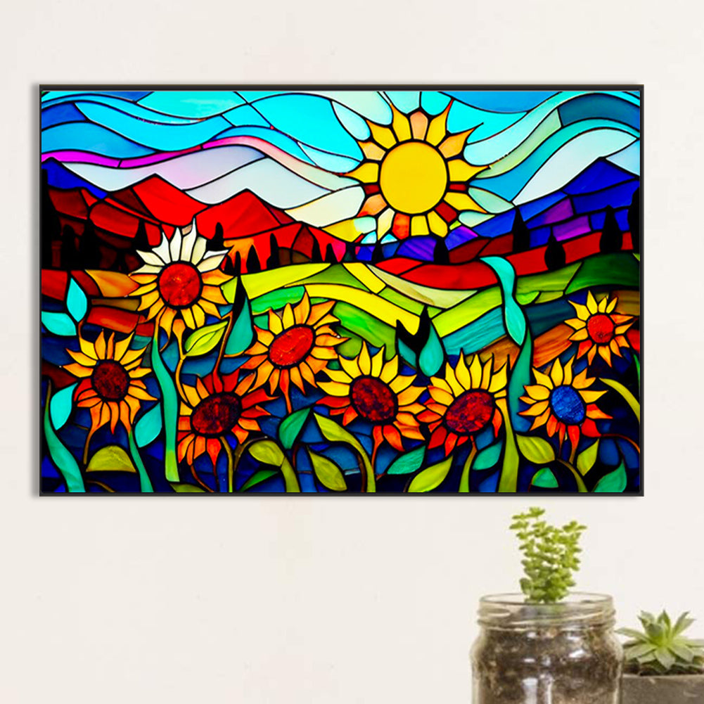 Glass Painting Sunflower Yamada - Full Round Drill Diamond Painting 60*40CM