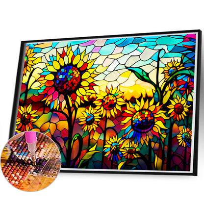 Glass Painting Sunflower Field - Full Round Drill Diamond Painting 60*40CM