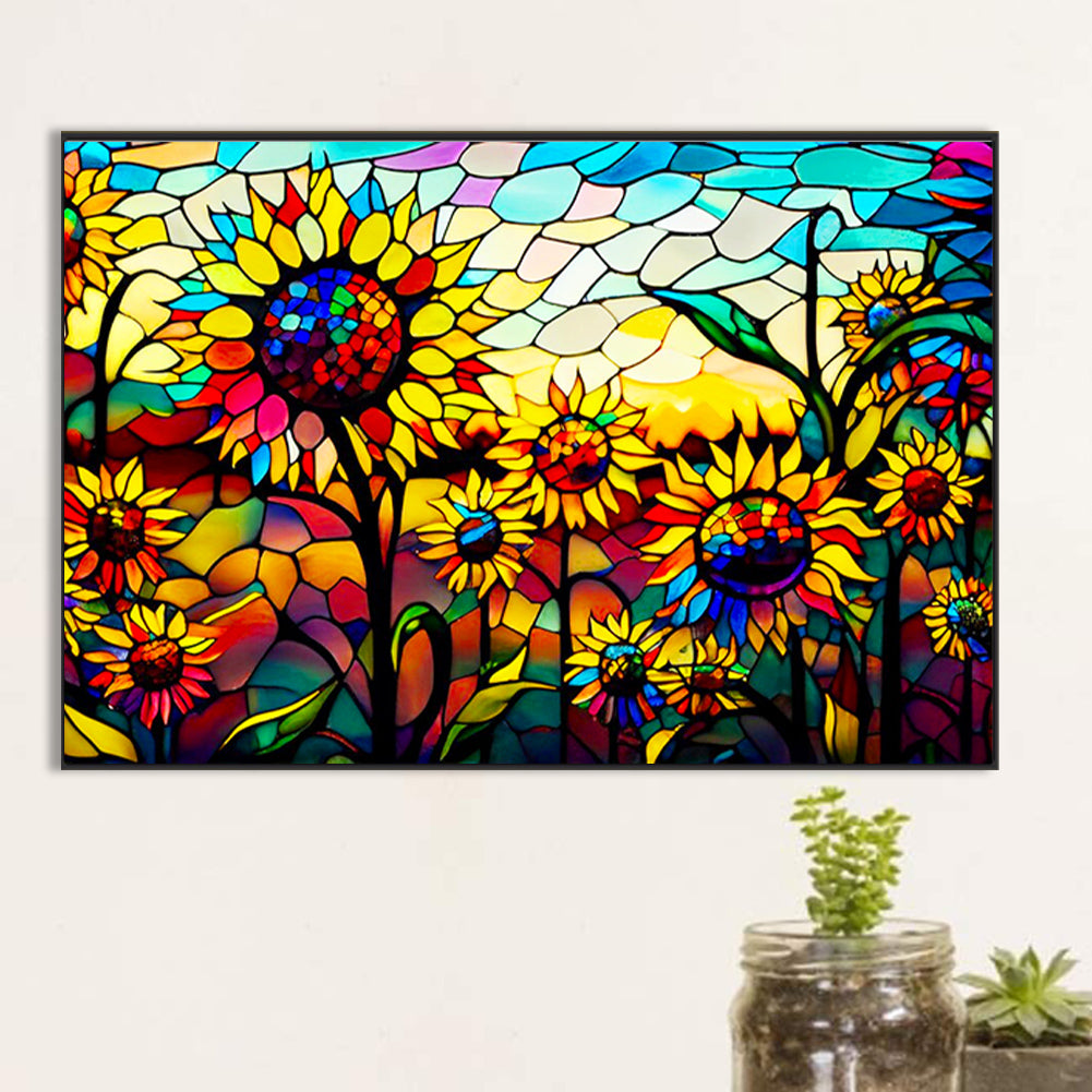 Glass Painting Sunflower Field - Full Round Drill Diamond Painting 60*40CM