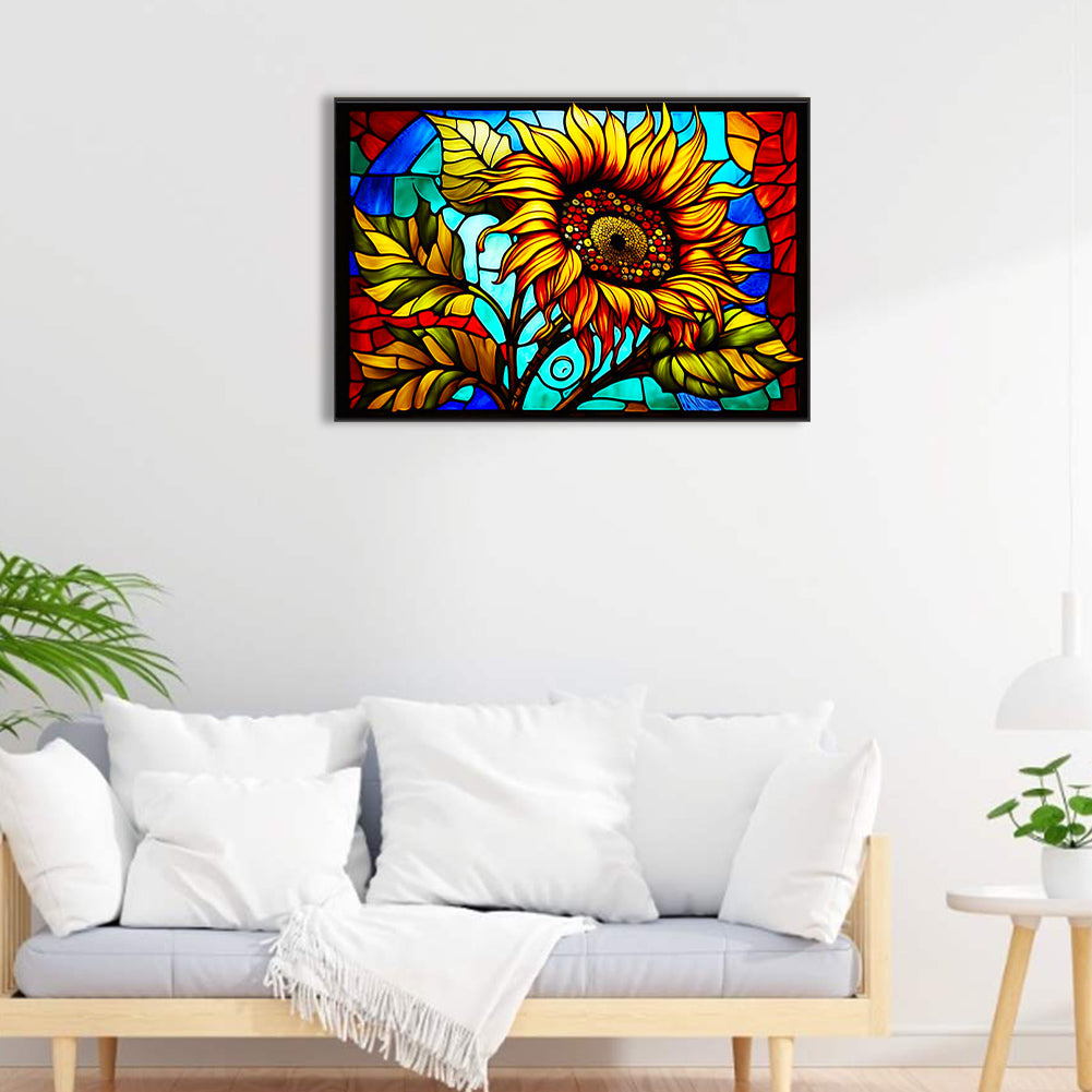 Glass Painting Sunflowers - Full Round Drill Diamond Painting 60*40CM