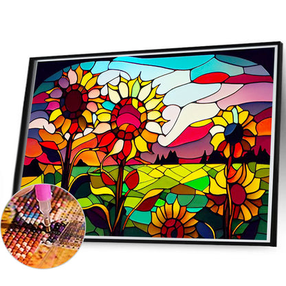 Glass Painting Roadside Sunflowers - Full Round Drill Diamond Painting 60*40CM