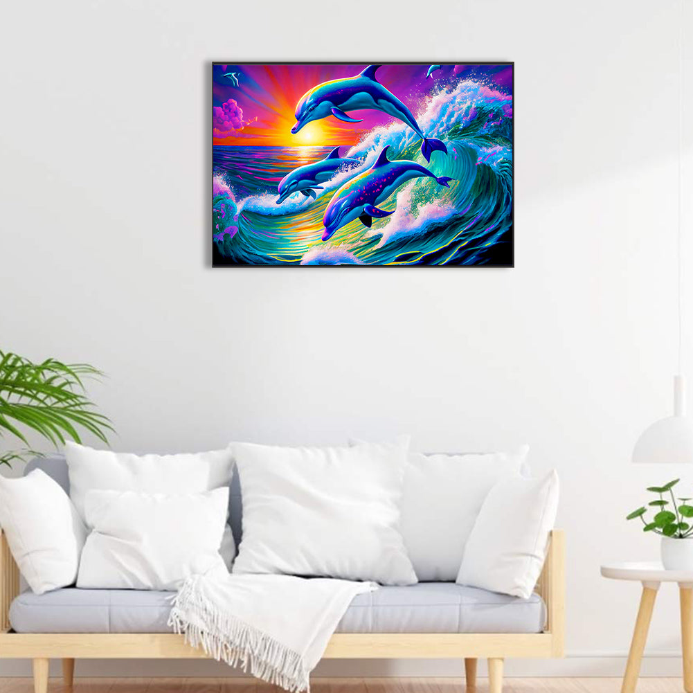 Dolphins - Full Round Drill Diamond Painting 60*40CM