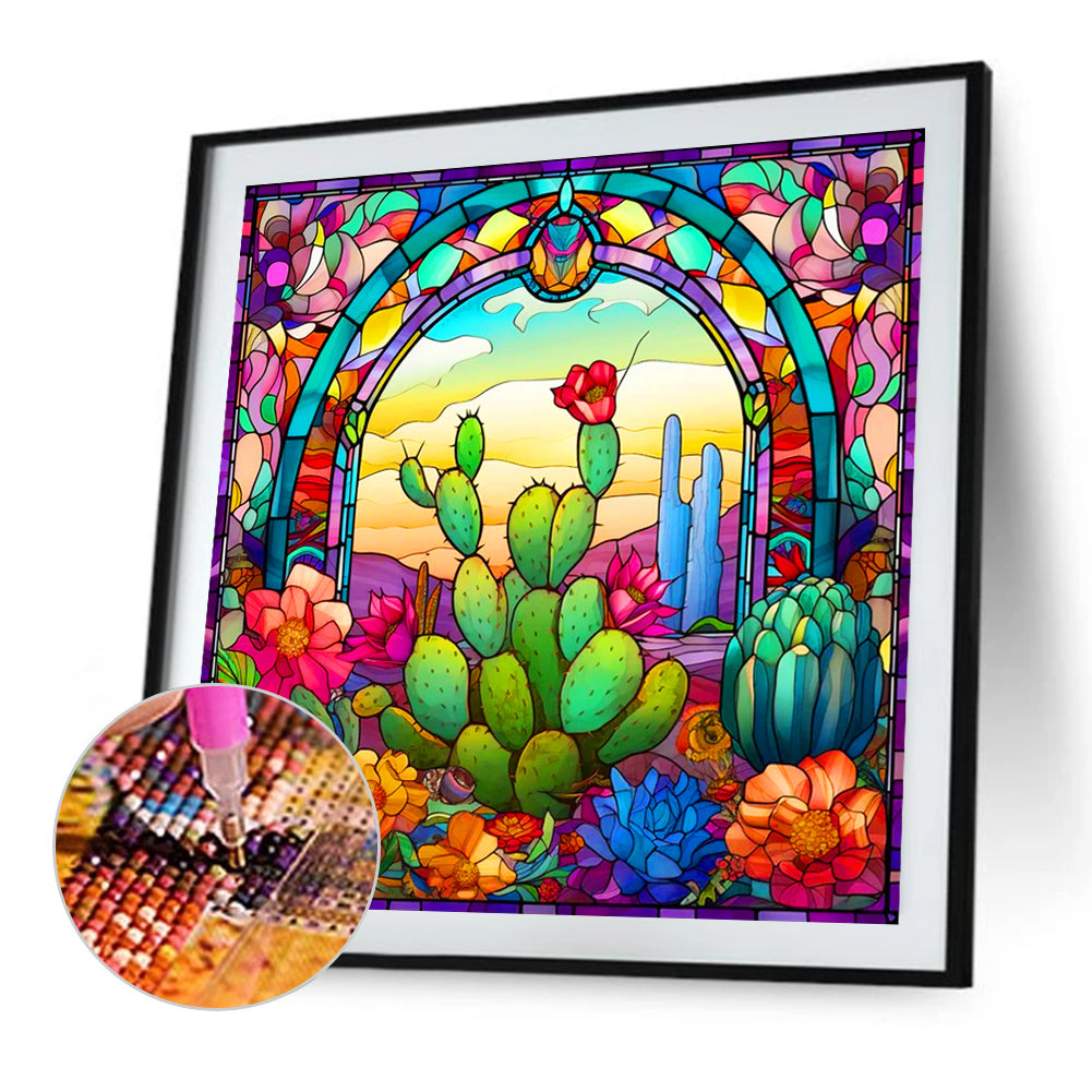 Glass Cactus - Full Round Drill Diamond Painting 40*40CM