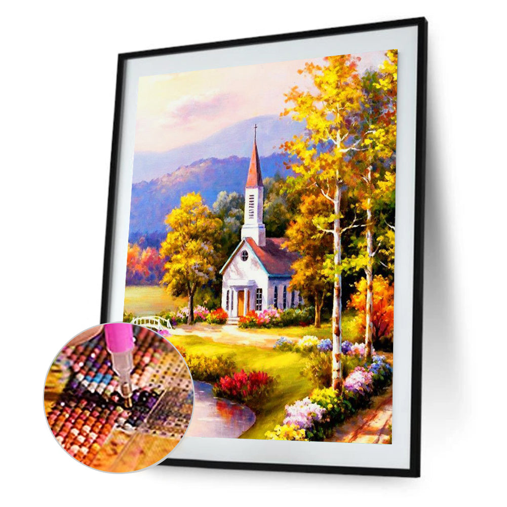 Church Scenery - Full Round Drill Diamond Painting 30*40CM