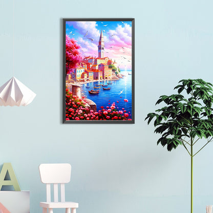 Beautiful Seaside City - Full Round Drill Diamond Painting 40*60CM