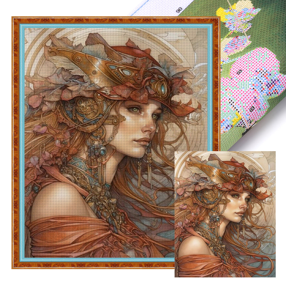 Retro Long Hair Woman - 11CT Stamped Cross Stitch 40*50CM