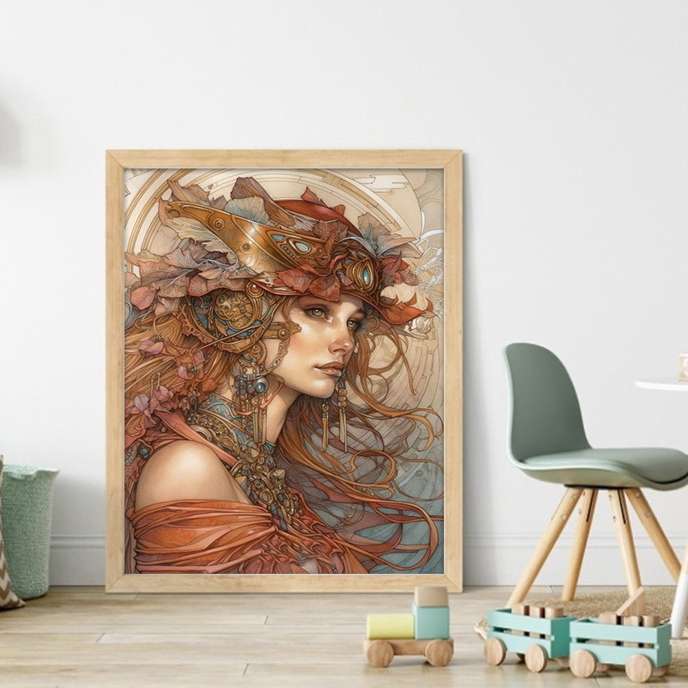 Retro Long Hair Woman - 11CT Stamped Cross Stitch 40*50CM