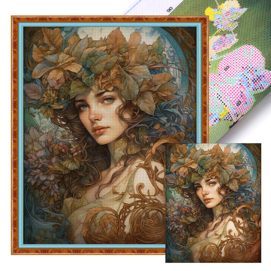 Retro Long Hair Woman - 11CT Stamped Cross Stitch 40*50CM