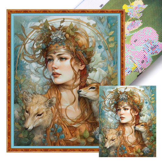 Retro Long Hair Woman - 11CT Stamped Cross Stitch 40*50CM