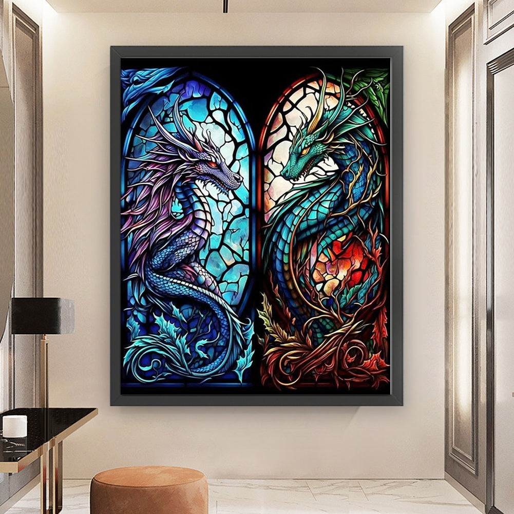 Glass Painting-Flying Dragon - 14CT Stamped Cross Stitch 50*60CM