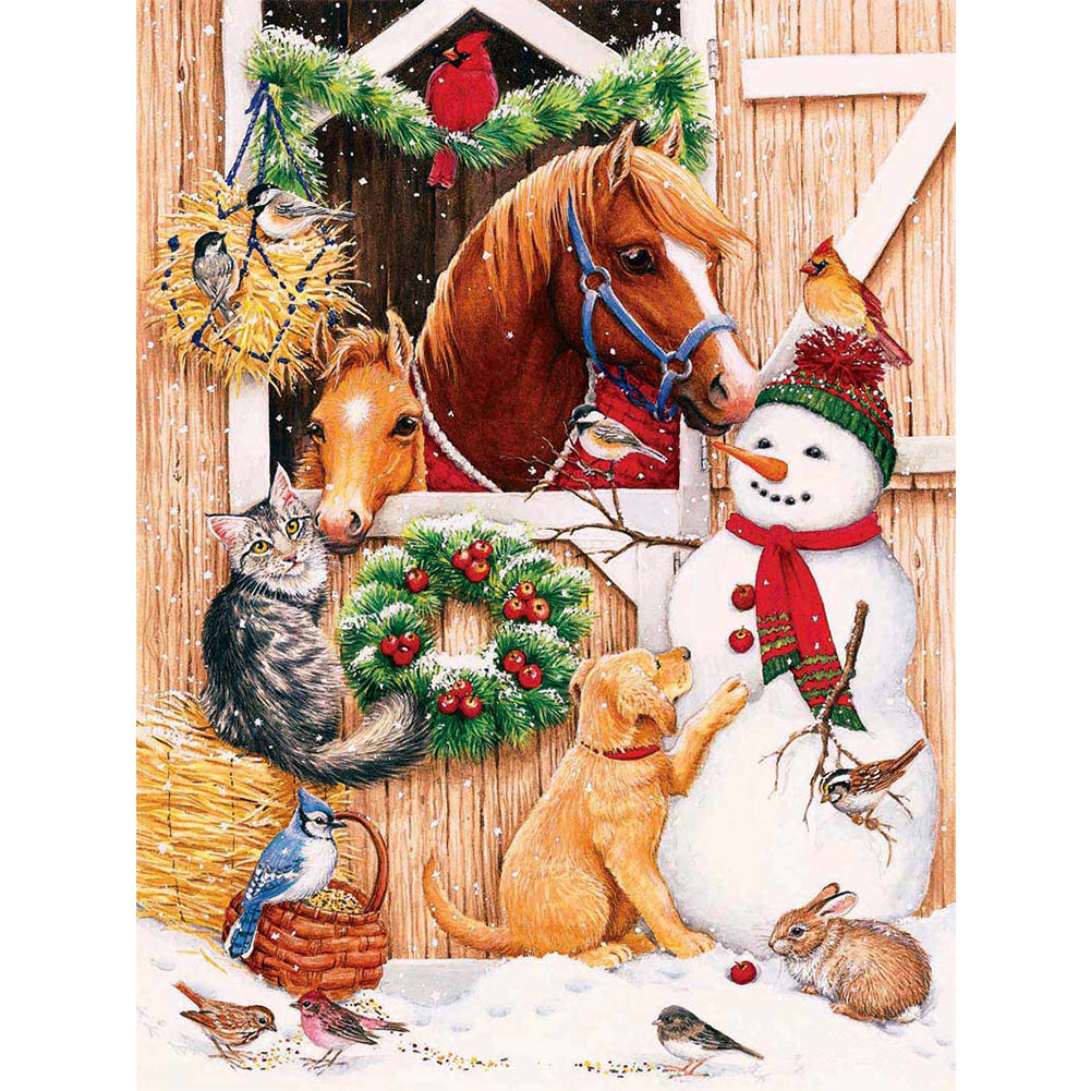 Christmas Snowman And Pony - 11CT Stamped Cross Stitch 40*53CM