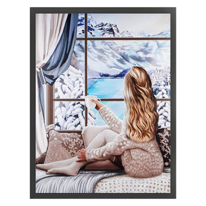 Snow Scene And Girl - 11CT Stamped Cross Stitch 40*53CM