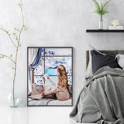 Snow Scene And Girl - 11CT Stamped Cross Stitch 40*53CM