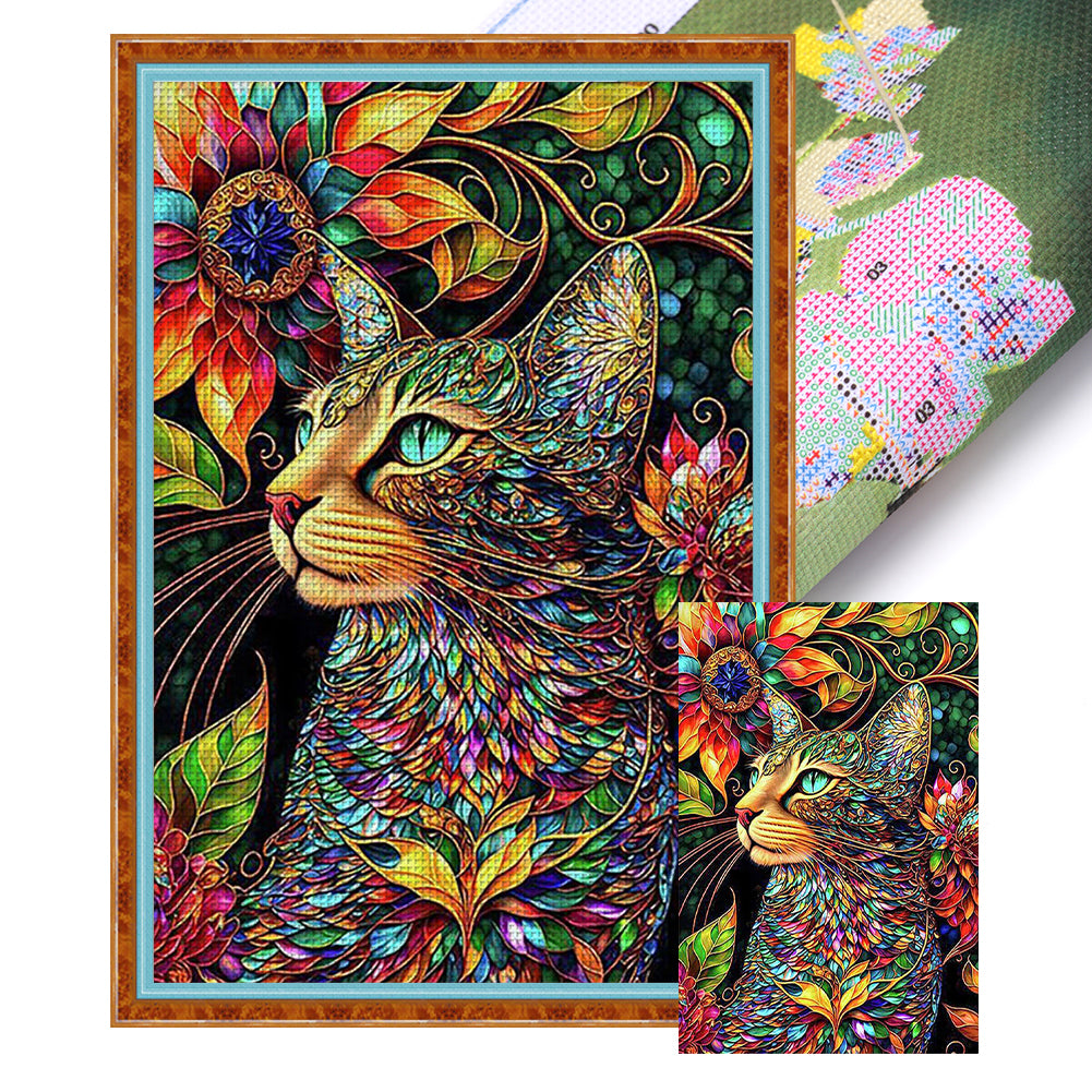 Flower Cat - 11CT Stamped Cross Stitch 50*78CM