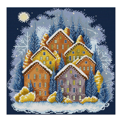 Winter Color House - 14CT Stamped Cross Stitch 33*33CM(Joy Sunday)