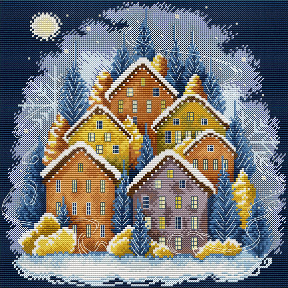 Winter Color House - 14CT Stamped Cross Stitch 33*33CM(Joy Sunday)