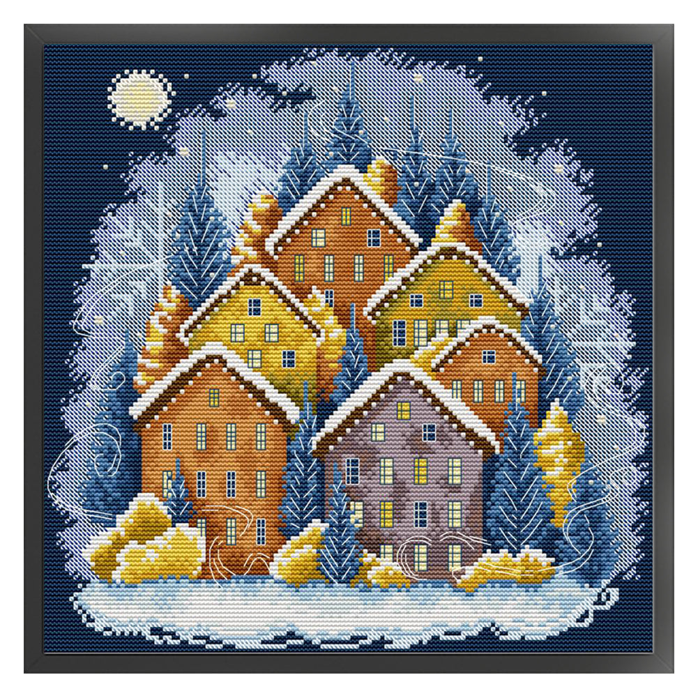 Winter Color House - 14CT Stamped Cross Stitch 33*33CM(Joy Sunday)