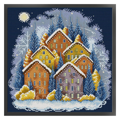 Winter Color House - 14CT Stamped Cross Stitch 33*33CM(Joy Sunday)