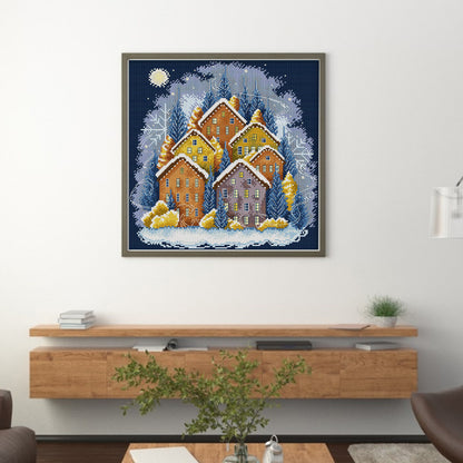 Winter Color House - 14CT Stamped Cross Stitch 33*33CM(Joy Sunday)