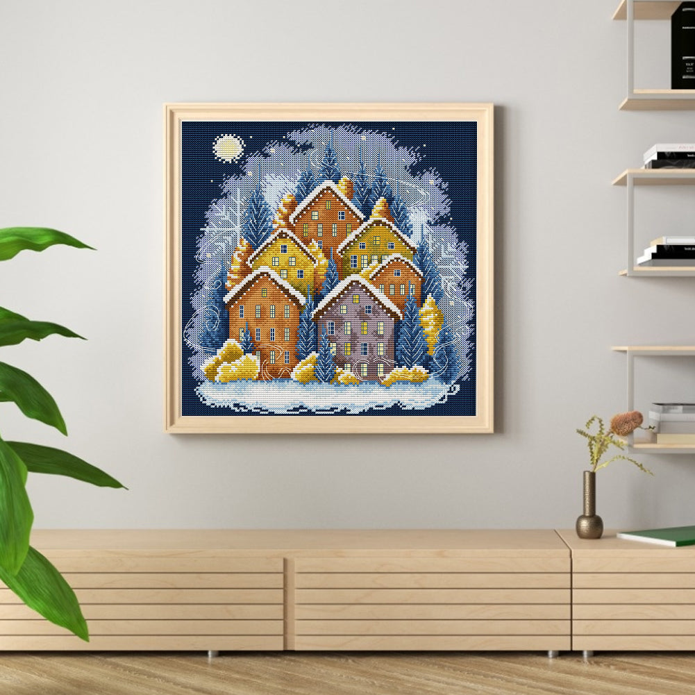 Winter Color House - 14CT Stamped Cross Stitch 33*33CM(Joy Sunday)