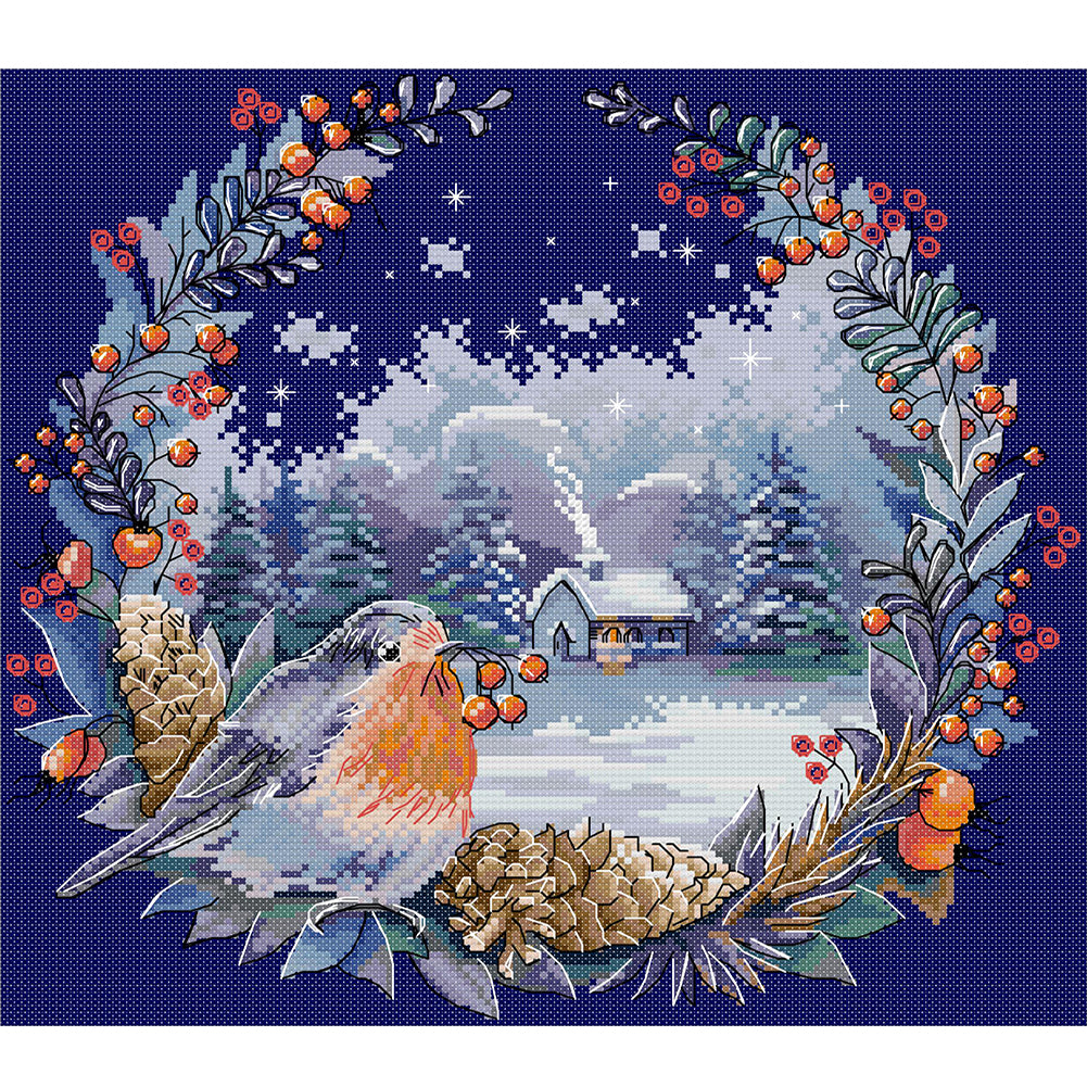 Red-Bellied Winter - 14CT Stamped Cross Stitch 35*33CM(Joy Sunday)